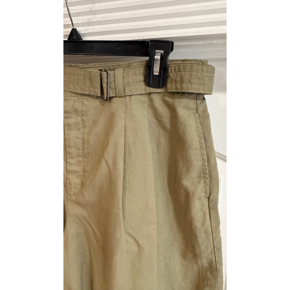 Uniqlo Women Olive Green Linen Blend Belted Pleated Shorts Size L Hiking Beach - Picture 9 of 12
